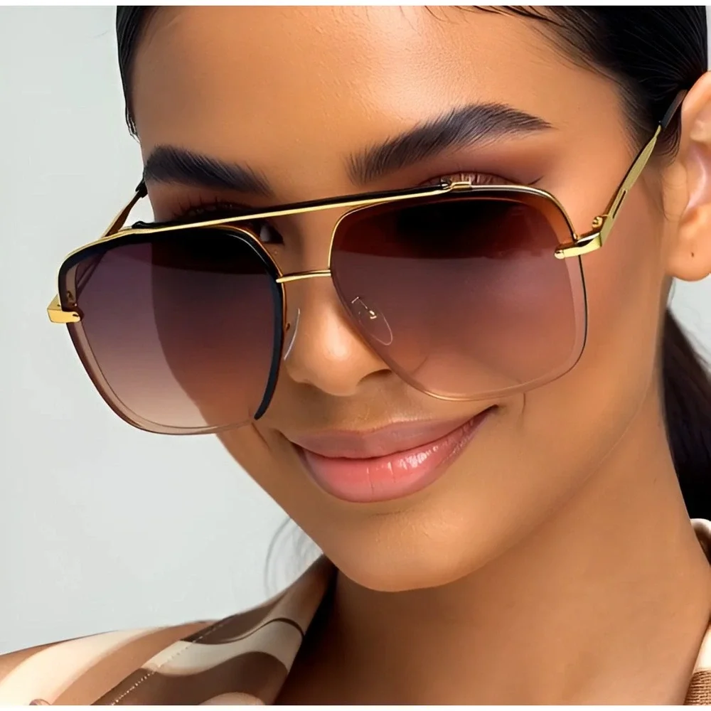 Sunglasses Women Fashion Square Gold Frame Shades Trendy Street Wear Lentes 2026